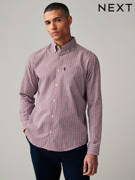 Red Gingham Regular Fit Easy Iron Button Down Oxford Shirt (Q73750) | $39