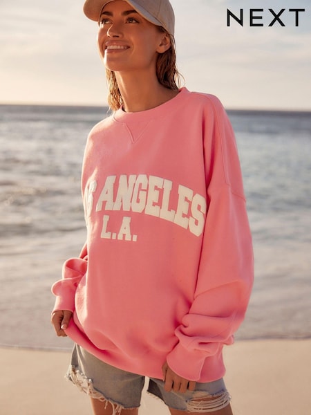 Pink Summer City Graphic Slogan Sweatshirt (Q73772) | €31