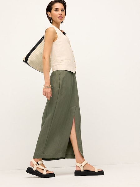 Khaki Green Utility Midi Skirt With Centre Slit (Q73782) | €10