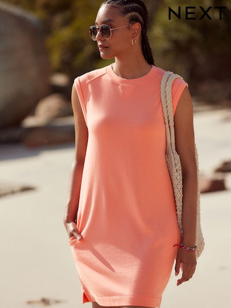 Coral Pink Relaxed Fit Jersey Short Sleeve Dress (Q73801) | €16