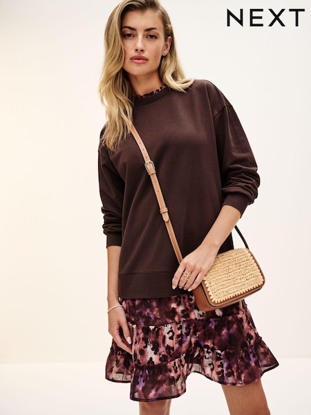 Chocolate Brown Animal Layered Sweatshirt Long Sleeve Animal Print Dress (Q73802) | €13