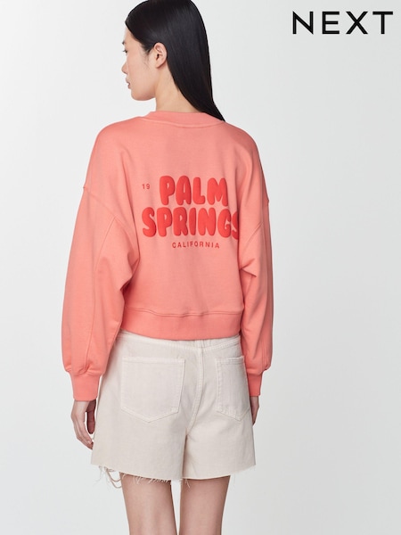Coral Red Palm Springs Long Sleeve Graphic Slogan Sweatshirt (Q73830) | €8