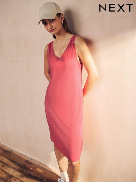 Coral Pink Sleeveless Slouch V-Neck Mini Dress (Q73903) | €5