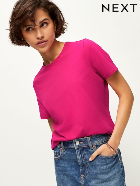 ורוד - The Everyday Crew Neck Cotton Rich Short Sleeve T-Shirt (Q73905) | ‏17‏₪