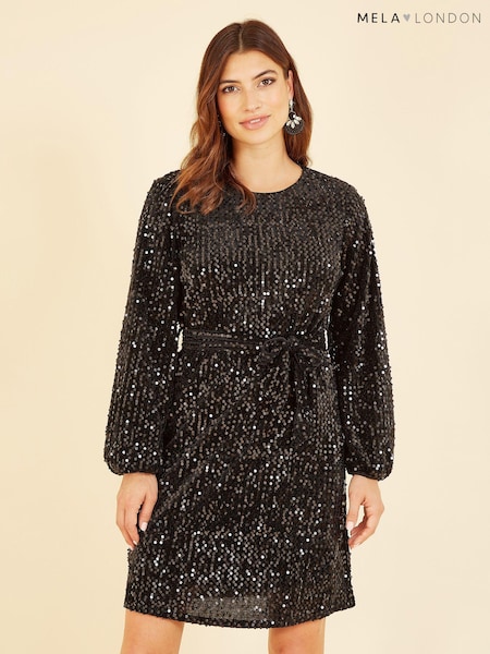Mela Black Sequin Smock Dress (Q73934) | €36