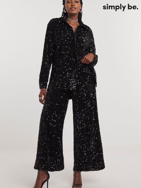 Simply Be Black Sequin Wide Leg Trousers (Q74009) | €11.50