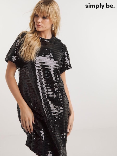 Simply Be Black Disc Sequin T-Shirt Dress (Q74014) | €17.50