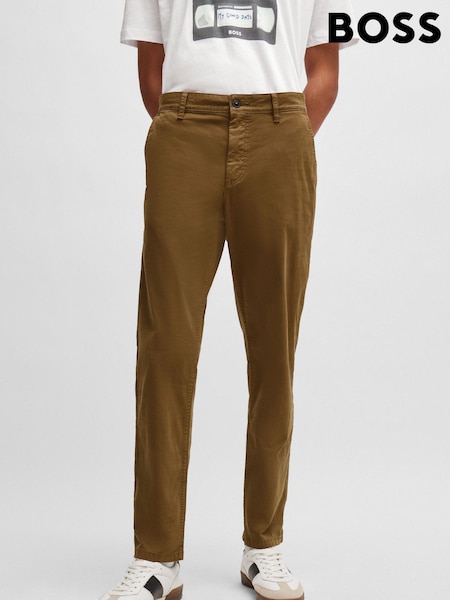 BOSS Brown Tapered Fit Stretch Cotton Twill Trousers (Q74173) | €61