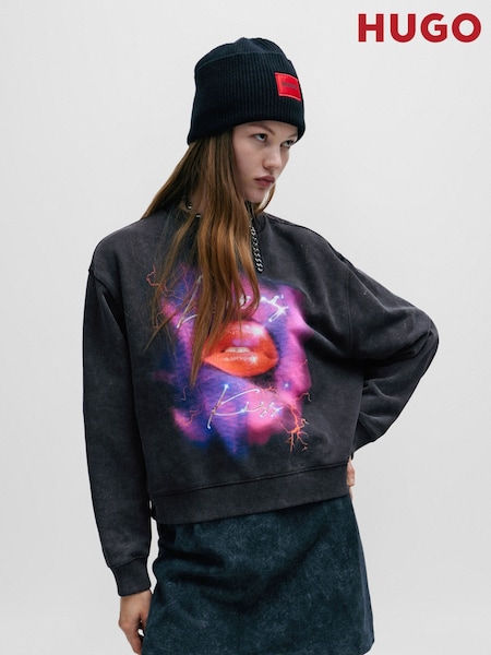 HUGO Lipstick Seasonal Graphic Oversized Cotton Jersey Sweatshirt (Q74213) | €79