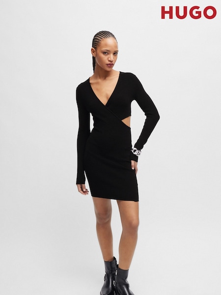 HUGO Black Cut Out Wrap Effect Fitted Mini Dress (Q74228) | €175