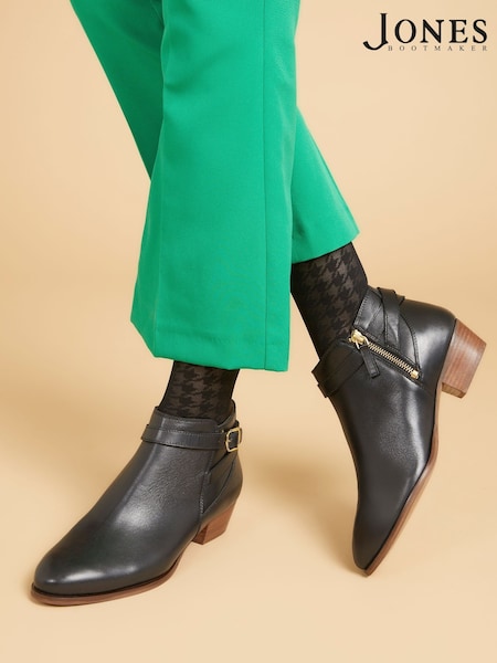 Jones Bootmaker Fairlop Leather Heeled Ankle Black Boots (Q74229) | €126