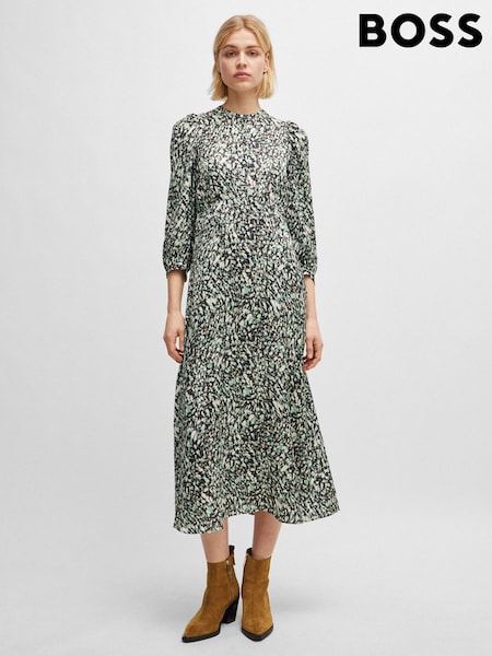 BOSS Printed Long Sleeve Button Placket Midi Dress (Q74243) | €191