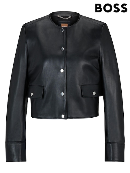BOSS Black Collarless Cropped Leather Jacket (Q74274) | €268