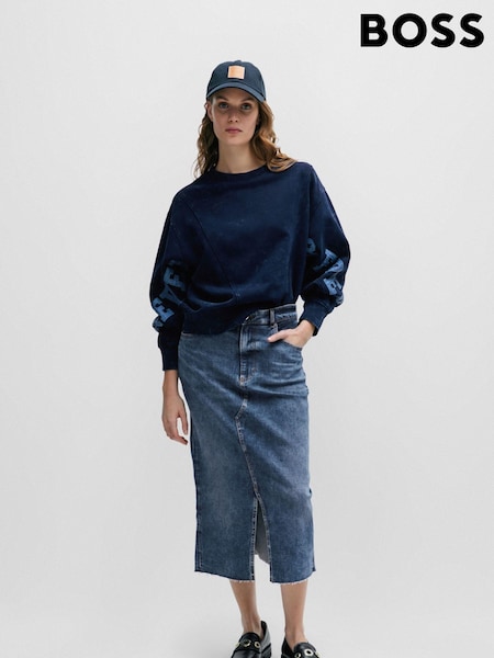 BOSS Mid Blue Slim Fit Stretch Midi Denim Skirt (Q74276) | €122