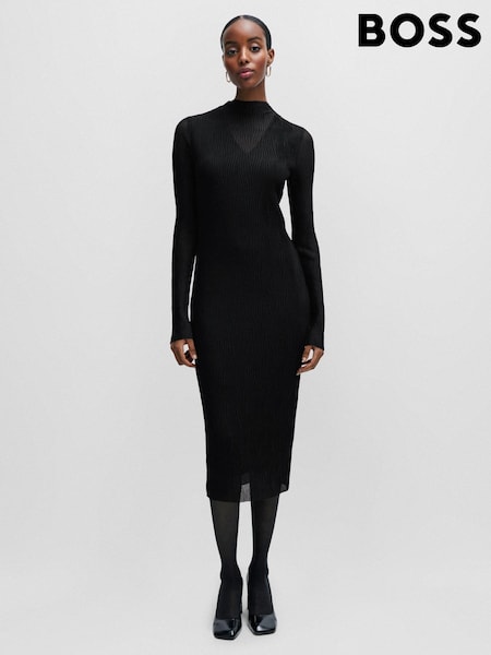 BOSS Black Plisse Pleats Tulle Textured Midi Dress (Q74280) | €183