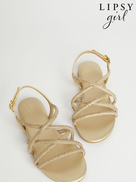 Lipsy Gold Low Block Embellished Heel Occasion Sandal (Q74288) | €9.50 - €10