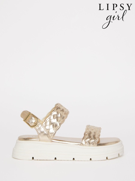 Lipsy Gold Chunky Flat Double Strap Sandal (Q74294) | €11 - €12