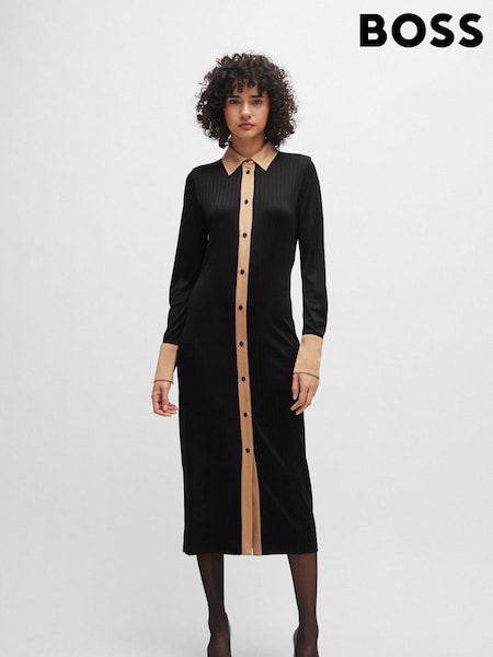 BOSS Black Ribbed Jersey Maxi Shirt Dress (Q74296) | €147