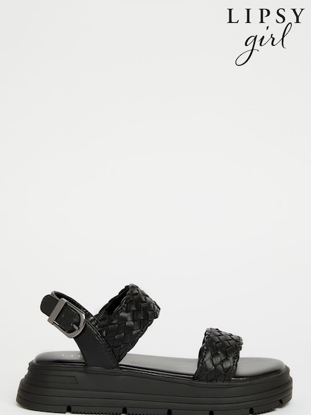 Lipsy Black Chunky Flat Double Strap Sandal (Q74299) | OMR3 - OMR4