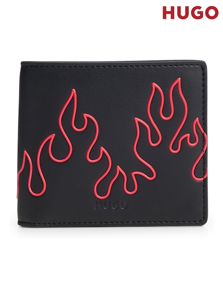 HUGO Faux Leather Bi-fold Black Wallet With Flame Artwork (Q74572) | €66