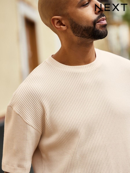 Ecru White Relaxed Fit Waffle Texture T-Shirt (Q74614) | €7.50