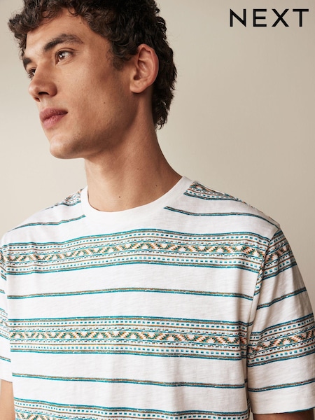 White Navajo 100% Cotton Textured Stripe T-Shirt (Q74618) | €5