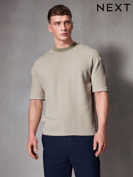 Neutral Zig Zag Texture Relaxed Fit T-Shirt (Q74622) | €6