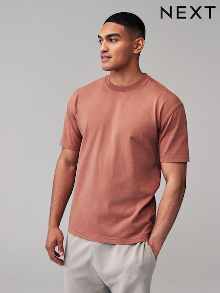 Rust Red Garment Dye Relaxed Fit Heavyweight T-Shirt (Q74639) | €11.50