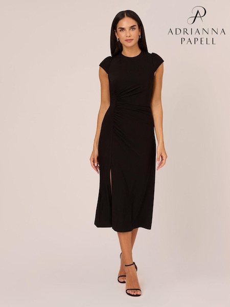 Adrianna Papell Jersey Midi Black Dress (Q74652) | 490 QAR