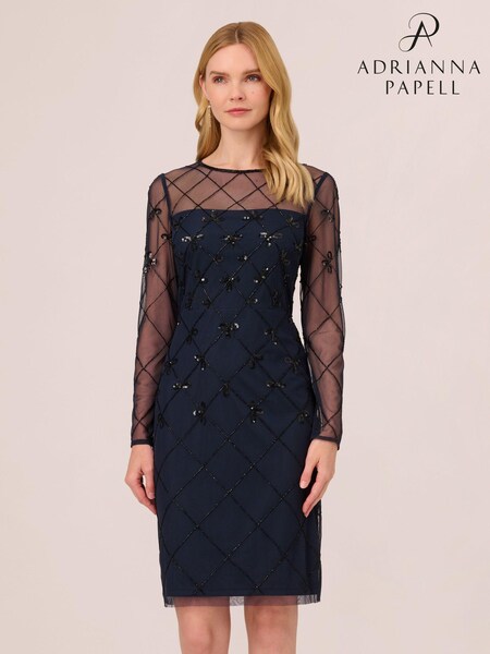 Adrianna Papell Blue Papell Studio Beaded Short Dress (Q74662) | 1,035 LEI