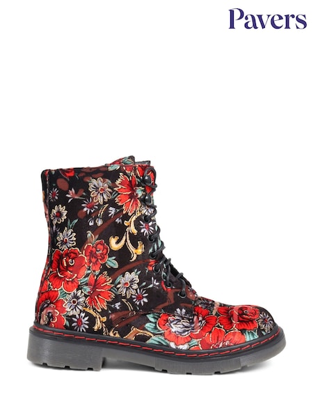Pavers Red Ladies Lace Up Ankle Boots (Q74727) | €60