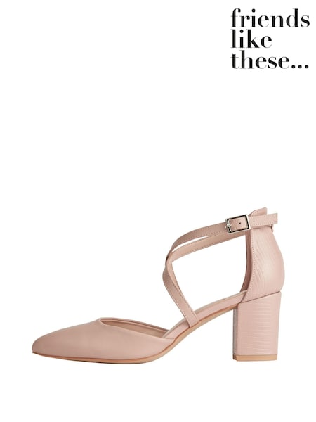 Friends Like These Nude Pink Wide FIt Cross Over Mid Court Block Heel Shoes (Q74748) | €29