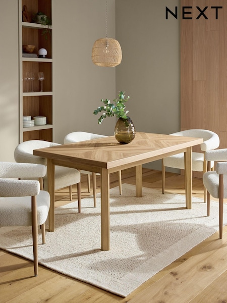 Light Natural Hayford Oak Effect Chevron Extending 6 to 8 Seater Dining Table (Q74823) | €750