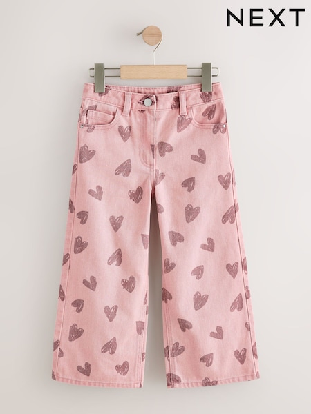 Pink Heart Print - Wide Leg Jeans (3-16yrs)