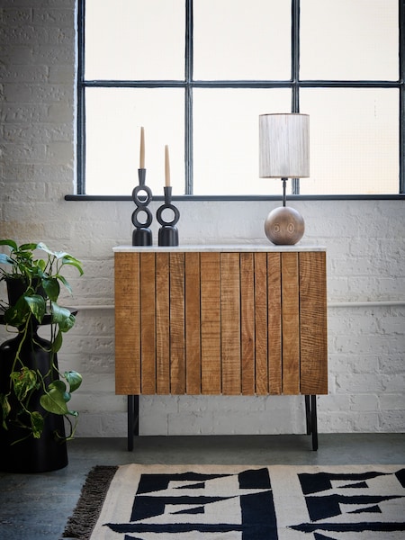 French Connection Natural Slatted and Solid Marble Top Stanton Small Sideboard (Q74849) | €631