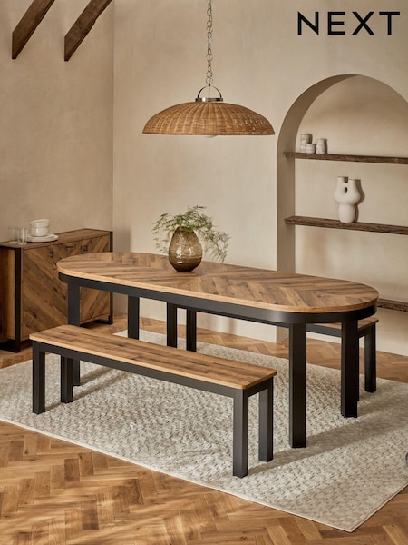 Dark Bronx Oak Effect 8 Seater Dining Table and Bench Set (Q74859) | €950