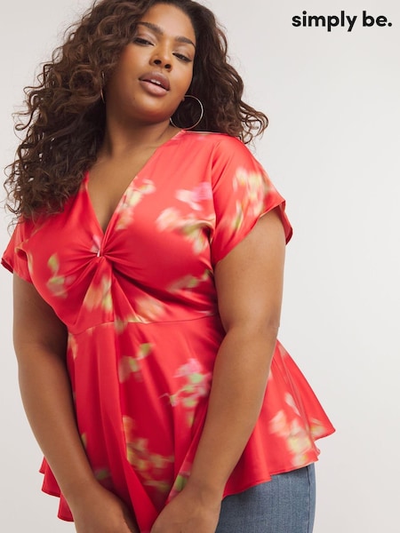 Simply Be Red Floral Twist Front Satin Blouse (Q74880) | €18