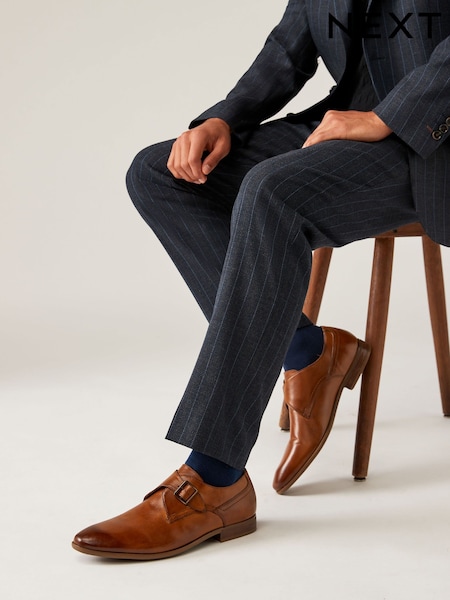 חום בהיר - Leather Single Monk Shoes (Q74886) | ‏189‏₪