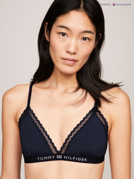 Tommy Hilfiger Tonal Logo Lace Unlined Triangle Bralette (Q74916) | ‏176‏₪