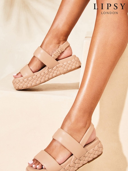 Lipsy Nude Pink Regular Fit Double Strap Chunky Faux Leather Flatform Sandal (Q74921) | €19.50