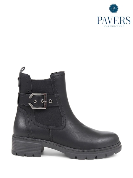 Pavers Black Pavers Chunky Buckle Detail Black Ankle Boots (Q74963) | OMR15