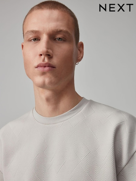 Light Grey Quilted Textured Relaxed Fit T-Shirt (Q75065) | €6