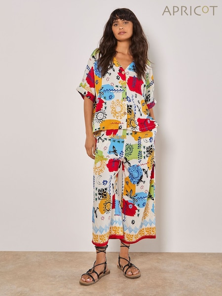 Cream - Apricot Colourful Sketch Print Top