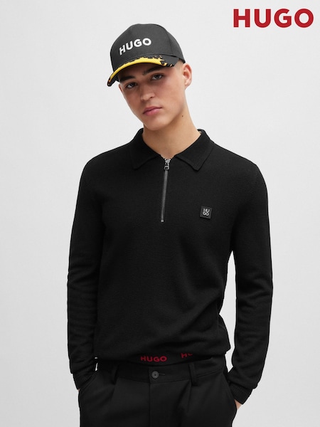 HUGO Black Zip Neck Textured Polo Shirt (Q75100) | €44