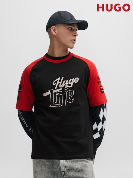 HUGO Racing Logo Artwork Relaxed Fit Black T-Shirt (Q75105) | €22