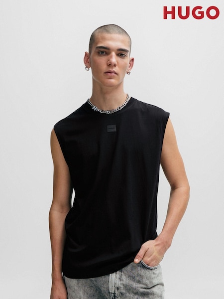 HUGO Black Logo Detail Sleeveless T-Shirt 100% Cotton Jersey (Q75109) | €27