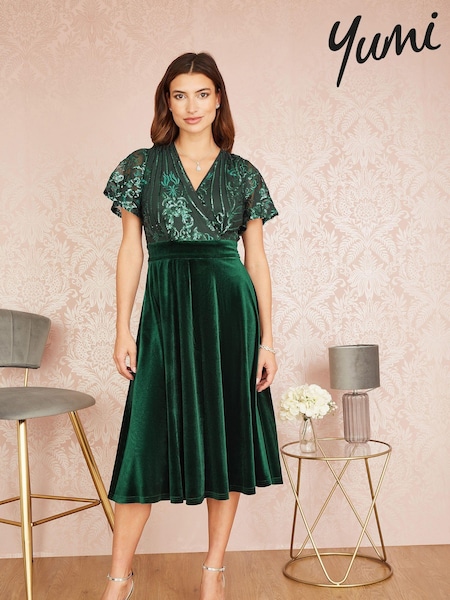 Yumi Embellished Velvet Wrap Skater Midi Dress (Q75131) | €99
