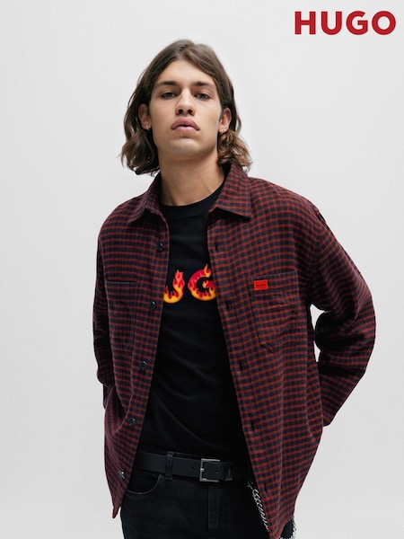 HUGO Oversized Fit Pink Shirt in Checked Cotton Flannel (Q75136) | €39