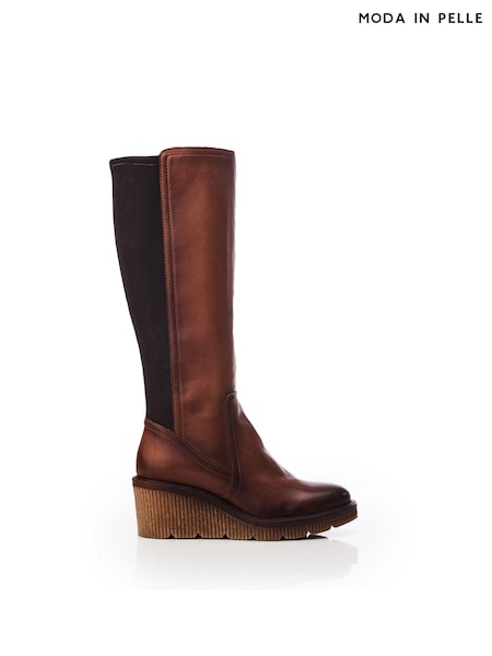 Moda in Pelle Harpette Crepe Wedge Long Side Zip Boots (Q75214) | 1,089 QAR