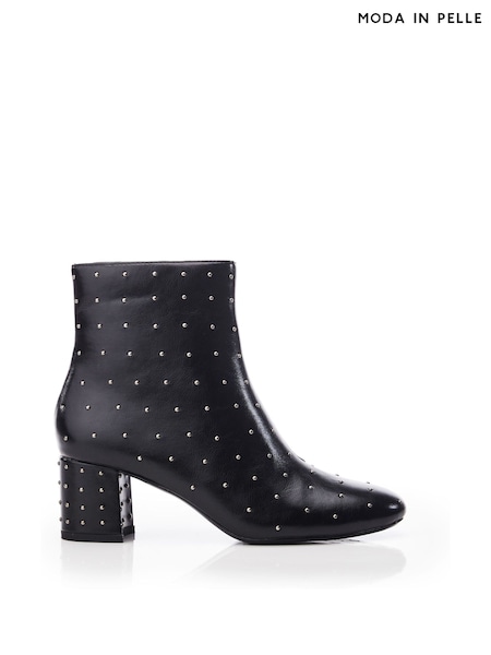 Moda in Pelle Kravitz All-Over Pin Stud Low Block Ankle Black Boots (Q75272) | €66